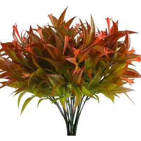 Fake Flower Plants 4 PCS Artificial Greenery Stems Morning Glory Shrubs Bushes Faux Outdoor Plants for Front Porch Window Box Table Centerpieces Home Summer Farmhouse Spray in Red