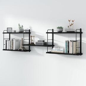 Wall Mounted Floating Shelves, Wall Shelves, Rustic Wall Decor Wood Shelves for Bedroom, Living Room, Bathroom and Kitchen Storage, Easy Installation (5, Black)