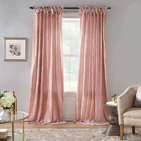 Elrene Home Fashions Korena Tie-Top Crushed Velvet Window Curtain Panel, Rustic-Chic Curtain Panel for Living Room or Bedroom, 52 Inches by 84 Inches, Blush, 1 Panel in Saudi Arabia