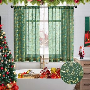 XTMYI Green Kitchen Curtains for Windows Over Sink,Christmas Short Curtains for Living Room,Sets of 2 Panels,45 Inch Length in Saudi Arabia