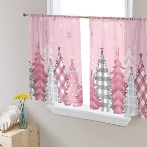 Christmas Snowman Semi Sheer Curtains 45 inch Length for Living Room, Xmas Tree Snowflake Red Window Treatments Curtains Rod Pocket Curtains Light Filter Drapes for Bedroom Kitchen 2 Panels in Saudi Arabia