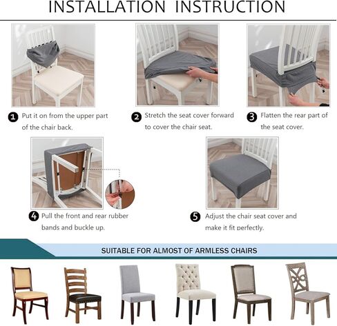 Stretch Jacquard Waterproof Chair Seat Covers for Dining Room, Removable Washable Anti-Dust Chair Seat Protector Slipcovers (Beige,Set of 2) in Kuwait