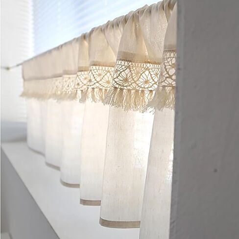 كوزد مومديكو ستارة مطبخ من الدانتيل القطني بشراشيب، ستارة قصيرة للمقهى، ستارة نافذة المطبخ، ستارة قصيرة لديكور المنزل الريفي in Kuwait