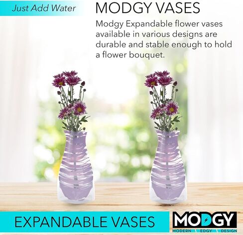 MODGY Expandable Flower Vase Plastic Decorative Modern Vases for Flowers Centerpieces Dining Table Decor Living Room Bathroom Wedding Office, Bandido Purple in Kuwait
