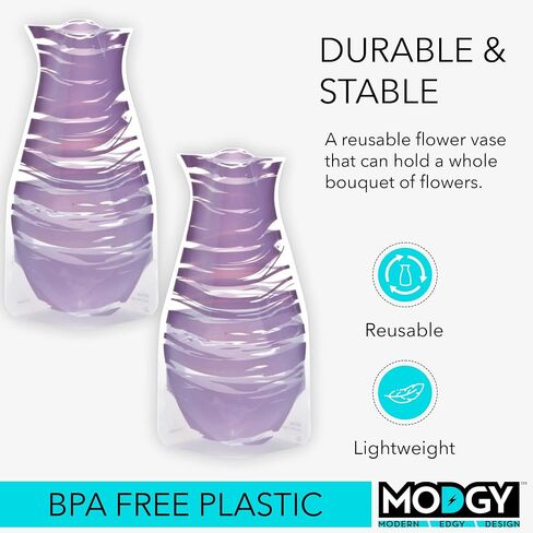 MODGY Expandable Flower Vase Plastic Decorative Modern Vases for Flowers Centerpieces Dining Table Decor Living Room Bathroom Wedding Office, Bandido Purple in Kuwait