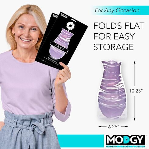 MODGY Expandable Flower Vase Plastic Decorative Modern Vases for Flowers Centerpieces Dining Table Decor Living Room Bathroom Wedding Office, Bandido Purple in Kuwait