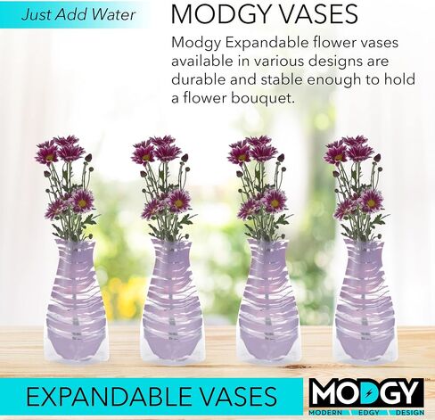 MODGY Expandable Flower Vase Plastic Decorative Modern Vases for Flowers Centerpieces Dining Table Decor Living Room Bathroom Wedding Office, Bandido Purple in Kuwait