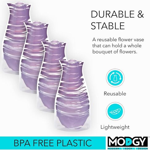 MODGY Expandable Flower Vase Plastic Decorative Modern Vases for Flowers Centerpieces Dining Table Decor Living Room Bathroom Wedding Office, Bandido Purple in Kuwait