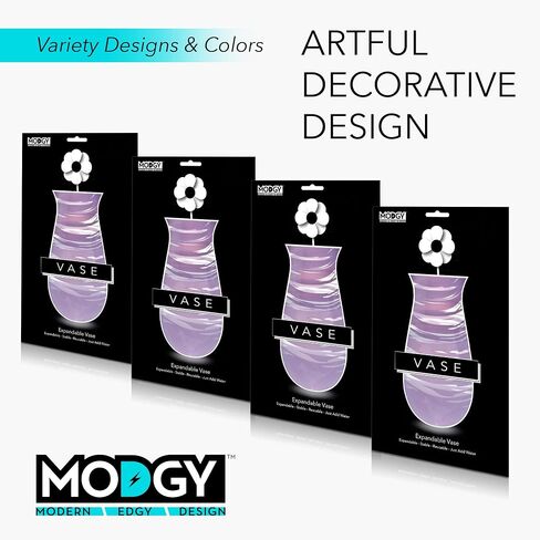 MODGY Expandable Flower Vase Plastic Decorative Modern Vases for Flowers Centerpieces Dining Table Decor Living Room Bathroom Wedding Office, Bandido Purple in Kuwait