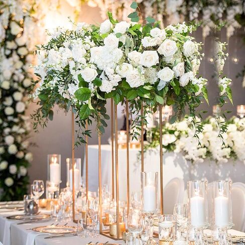 قطع مركزية لحفلات الزفاف من Varsoul لحامل مزهرية الطاولات - قطعتان من حامل الزهور بعمود ذهبي مقاس 31.5 بوصة مع لوحة أكريليك، رف مزهرية هندسية لتزيين الزفاف، وأعياد الميلاد، والقطع المركزية لديكو المنزل in Kuwait