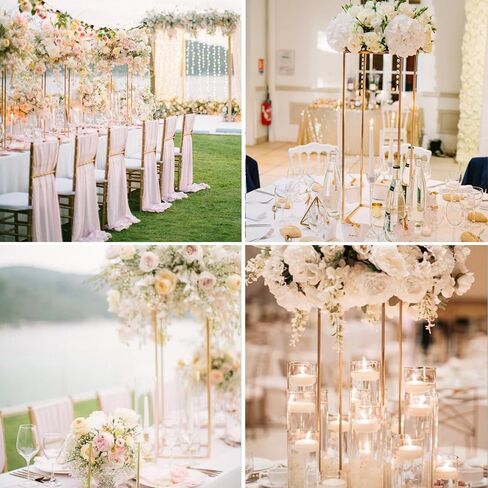 قطع مركزية لحفلات الزفاف من Varsoul لحامل مزهرية الطاولات - قطعتان من حامل الزهور بعمود ذهبي مقاس 31.5 بوصة مع لوحة أكريليك، رف مزهرية هندسية لتزيين الزفاف، وأعياد الميلاد، والقطع المركزية لديكو المنزل in Kuwait