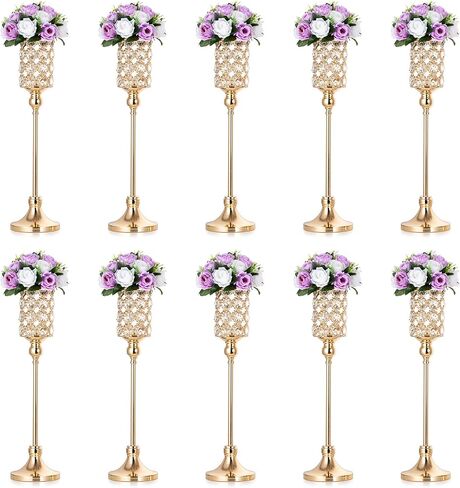 NUPTIO Wedding Vases Centerpieces for Tables - 2 Pcs 32.9in Tall Gold Vase for Flowers Crystal Flower Stand Metal Weddings Centerpieces for Birthday Party Anniversary Aisle Living Room Decorations in Saudi Arabia