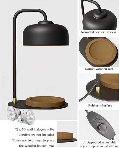 Candle Warmer Lamp with Timer, Compatible with Jar Candles, Metal Top Dimmable Candle Warmer with 2 Bulbs for Scented Candles (Black) in Saudi Arabia