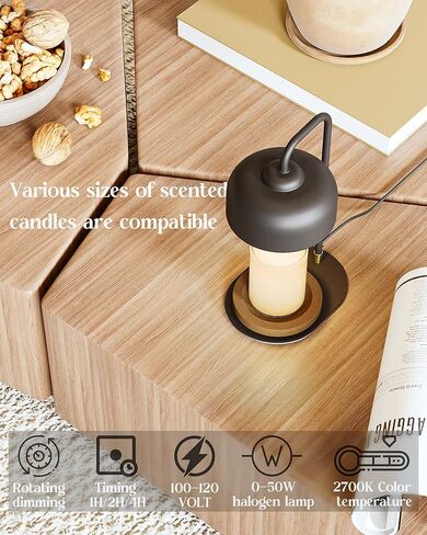 Candle Warmer Lamp with Timer, Compatible with Jar Candles, Metal Top Dimmable Candle Warmer with 2 Bulbs for Scented Candles (Black) in Saudi Arabia