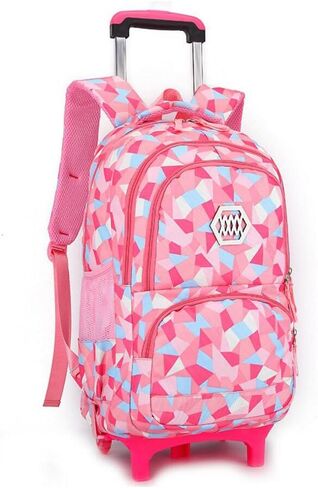 Rolling Backpack for Girls Trolley School Bag Wheels Backpack Luggage Waterproof Climbing Stairs (Black with Six Wheels) in Saudi Arabia