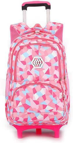 Rolling Backpack for Girls Trolley School Bag Wheels Backpack Luggage Waterproof Climbing Stairs (Black with Six Wheels) in Saudi Arabia