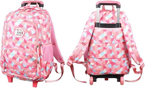 Rolling Backpack for Girls Trolley School Bag Wheels Backpack Luggage Waterproof Climbing Stairs (Black with Six Wheels) in Saudi Arabia