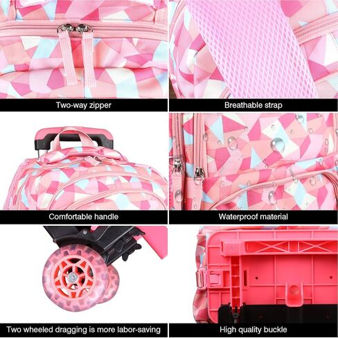 Rolling Backpack for Girls Trolley School Bag Wheels Backpack Luggage Waterproof Climbing Stairs (Black with Six Wheels) in Saudi Arabia