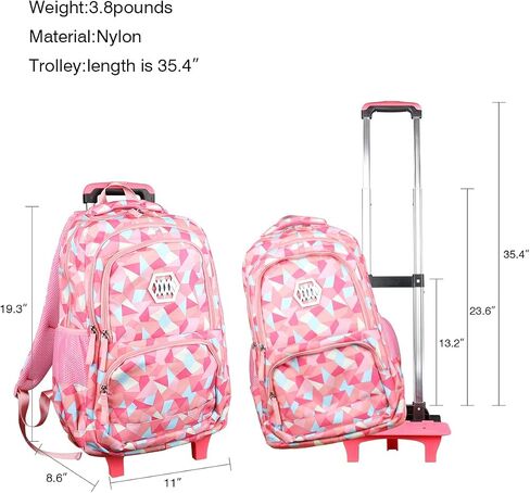 Rolling Backpack for Girls Trolley School Bag Wheels Backpack Luggage Waterproof Climbing Stairs (Black with Six Wheels) in Saudi Arabia
