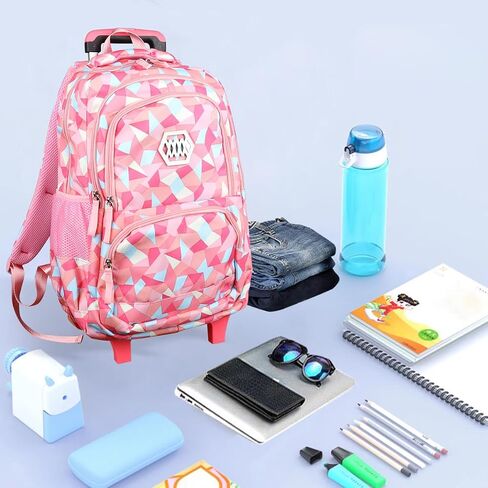 Rolling Backpack for Girls Trolley School Bag Wheels Backpack Luggage Waterproof Climbing Stairs (Black with Six Wheels) in Saudi Arabia