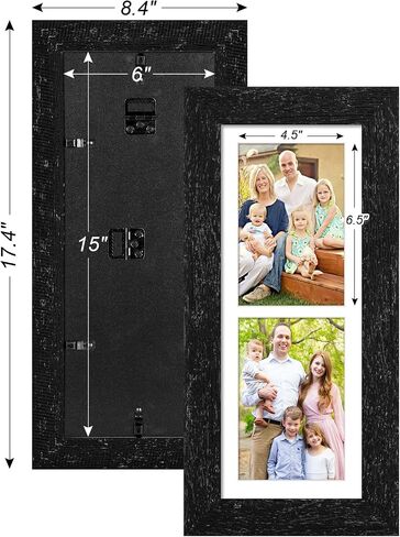 6x15 Picture Frame Display 2 opening 5X7 Double Picture Frame Collage,Multi Photo Frame with Mat,Plexiglass,Horizontal and Vertical Formats for Wall Decor,Walnut Wood Grain in Kuwait
