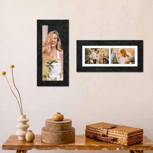 6x15 Picture Frame Display 2 opening 5X7 Double Picture Frame Collage,Multi Photo Frame with Mat,Plexiglass,Horizontal and Vertical Formats for Wall Decor,Walnut Wood Grain in Kuwait