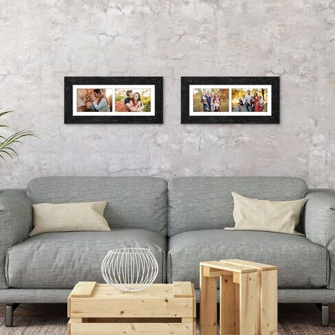 6x15 Picture Frame Display 2 opening 5X7 Double Picture Frame Collage,Multi Photo Frame with Mat,Plexiglass,Horizontal and Vertical Formats for Wall Decor,Walnut Wood Grain in Kuwait