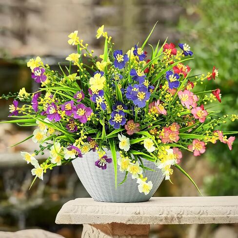 TANSHIYD 12 Bundles Artificial Flowers Outdoor UV Resistant Fake Flowers Outdoor Plastic Flowers No Fade Greenery Shrubs Plants for Indoor Vase Home Outside Garden Porch Pots Decor (Multi-Colors) in Saudi Arabia