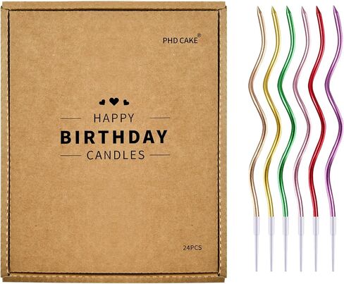 PHD CAKE 24 قطعة من شموع عيد الميلاد الذهبية الحلزونية الطويلة الرقيقة المعدنية، شموع الكيك، حفلات أعياد الميلاد، ديكورات الزفاف، شموع الحفلات in Kuwait
