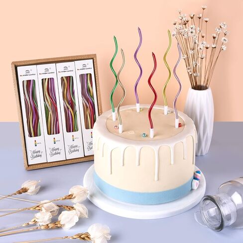 PHD CAKE 24 قطعة من شموع عيد الميلاد الذهبية الحلزونية الطويلة الرقيقة المعدنية، شموع الكيك، حفلات أعياد الميلاد، ديكورات الزفاف، شموع الحفلات in Kuwait