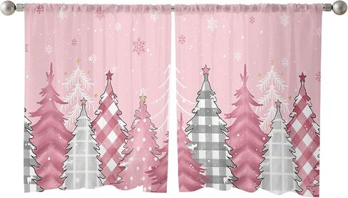 Christmas Snowman Semi Sheer Curtains 45 inch Length for Living Room, Xmas Tree Snowflake Red Window Treatments Curtains Rod Pocket Curtains Light Filter Drapes for Bedroom Kitchen 2 Panels in Kuwait