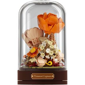 Blue Rose Artificial Flowers Building Block Kit for Eid Mubarak,Blue Aegean Sea Rose Ramadan Decorations with Music Box for Girlfriend Women Wife Birthday Gifts Flowers Bouquet Desktop Ornament