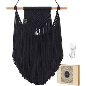 Black Macrame Wall Hanging Woven Boho Wall Decor Handmade Home Geometric Art Decoration for Apartment Bedroom Living Room Gallery Small Size 14" W x 18.5" L in Saudi Arabia