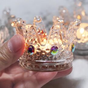 Clear Votive Candle Holders Set of 12, Crown Glass Tealight Candle Holders for Table Centerpiece Wedding Birthday Decoration