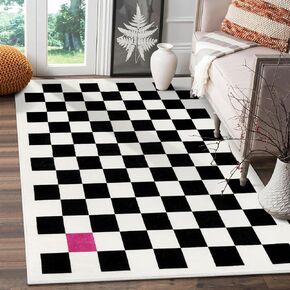 Wonnitar Modern Checkered 2x3 Rug for Entryway, Small Washable Black and White Bathroom Rug, Non-Slip Moroccan Trellis Bath Throw Carpet for Bedside Laundry Room Kitchen (Black and White,2'x3')