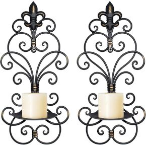 Wall Sconces Candle Holder Set of 2, Metal Wall Decorations Hanging Wall Mounted Candle Sconces for Living Room Dining Room, Black with Gold (Black with Gold)