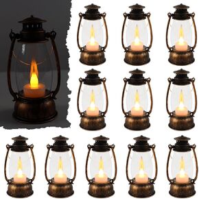 12Pcs Mini Lantern with Flickering LED Candle, Black 6" Hanging Candle Lantern, Table Centerpiece, Vintage Lantern Decorative for Western Party Decor, Halloween,Wedding,Christmas Decorations in Saudi Arabia