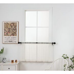 PI Beige Sheer Tier Curtains 24 inch Length,Short Half Window Curtains for Kitchen/Bathroom Rod Pocket 2 Panels (Beige, W25XL24) in Saudi Arabia