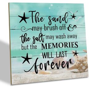 Beach Wood Sign, The Sand may Brush Off the Salt may Wash Away but the Memories will Last Forever, Wood Plaque Table Art Sign, Ocean Theme Decorations for Home, Beach House Decor, Beach Family Sign