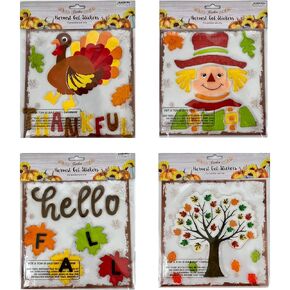 Fall & Thanksgiving Window Gel Cling Decorations - 4 Sheet Sets - Turkey, Scarecrow, Hello Fall, Tree and Leaves in Saudi Arabia