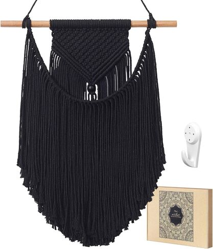 Samaridan Macrame جدار معلق منسوج بوهو ديكور حائط مصنوع يدويًا ديكور فني هندسي للمنزل للشقة غرفة النوم وغرفة المعيشة معرض صغير الحجم 14L x17.7 W (كحلي) in Saudi Arabia