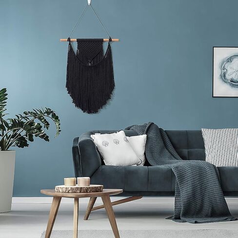 Samaridan Macrame جدار معلق منسوج بوهو ديكور حائط مصنوع يدويًا ديكور فني هندسي للمنزل للشقة غرفة النوم وغرفة المعيشة معرض صغير الحجم 14L x17.7 W (كحلي) in Saudi Arabia