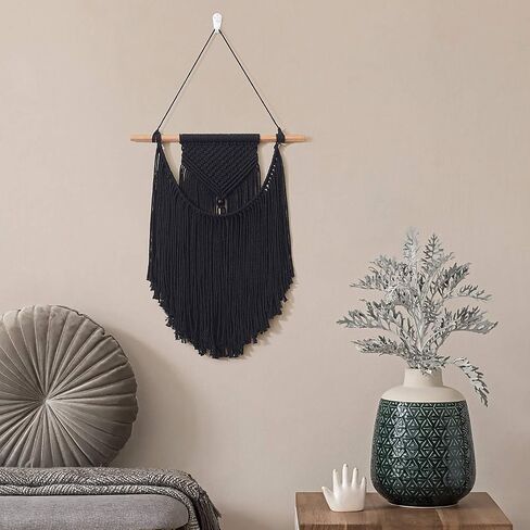 Samaridan Macrame جدار معلق منسوج بوهو ديكور حائط مصنوع يدويًا ديكور فني هندسي للمنزل للشقة غرفة النوم وغرفة المعيشة معرض صغير الحجم 14L x17.7 W (كحلي) in Saudi Arabia