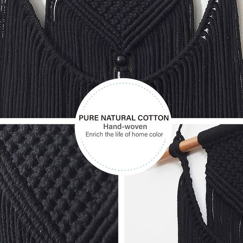 Samaridan Macrame جدار معلق منسوج بوهو ديكور حائط مصنوع يدويًا ديكور فني هندسي للمنزل للشقة غرفة النوم وغرفة المعيشة معرض صغير الحجم 14L x17.7 W (كحلي) in Saudi Arabia