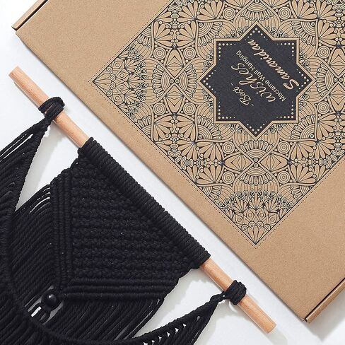 Samaridan Macrame جدار معلق منسوج بوهو ديكور حائط مصنوع يدويًا ديكور فني هندسي للمنزل للشقة غرفة النوم وغرفة المعيشة معرض صغير الحجم 14L x17.7 W (كحلي) in Saudi Arabia
