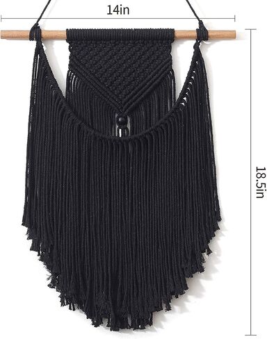 Samaridan Macrame جدار معلق منسوج بوهو ديكور حائط مصنوع يدويًا ديكور فني هندسي للمنزل للشقة غرفة النوم وغرفة المعيشة معرض صغير الحجم 14L x17.7 W (كحلي) in Saudi Arabia