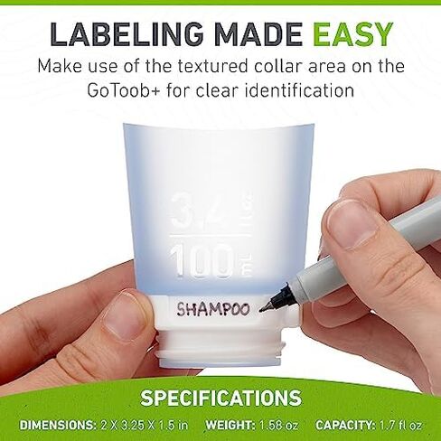 Humangear GoToob+ زجاجات سيليكون قابلة لإعادة التعبئة بحجم مناسب للسفر مع غطاء قفل، أزرق، كبير جدًا (6 أونصة) in Kuwait