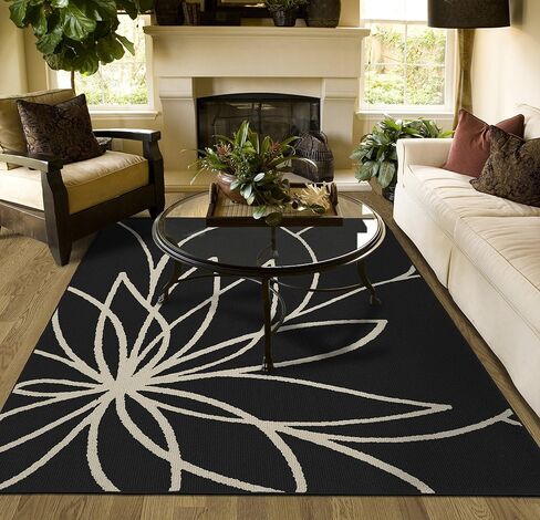 Garland Rug Grand Floral, 2' x 5', Black/Ivory in Kuwait
