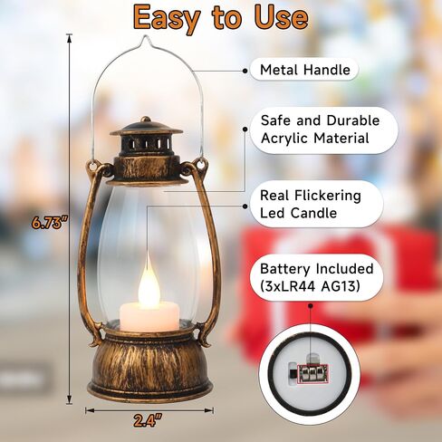 ريبيرلا 12 قطعة فانوس صغير مزخرف مع شمعة LED وامضة، فانوس شمعة معلق كبير الحجم 6 بوصة، قطعة مركزية للطاولة، ديكورات فانوس عتيقة لديكور الحفلات الغربية، البطارية متضمنة (بني) in Kuwait