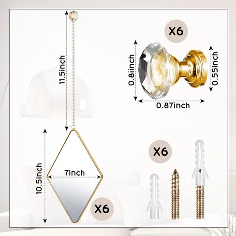6 Pcs Diamond Wall Mirror with Chain Hanging Mirror Set with Diamond Handle Frame Decorative Chain Mirror for Home Entryways Living Room Bathroom Farmhouse Wall Decor(Rose Gold) in Kuwait